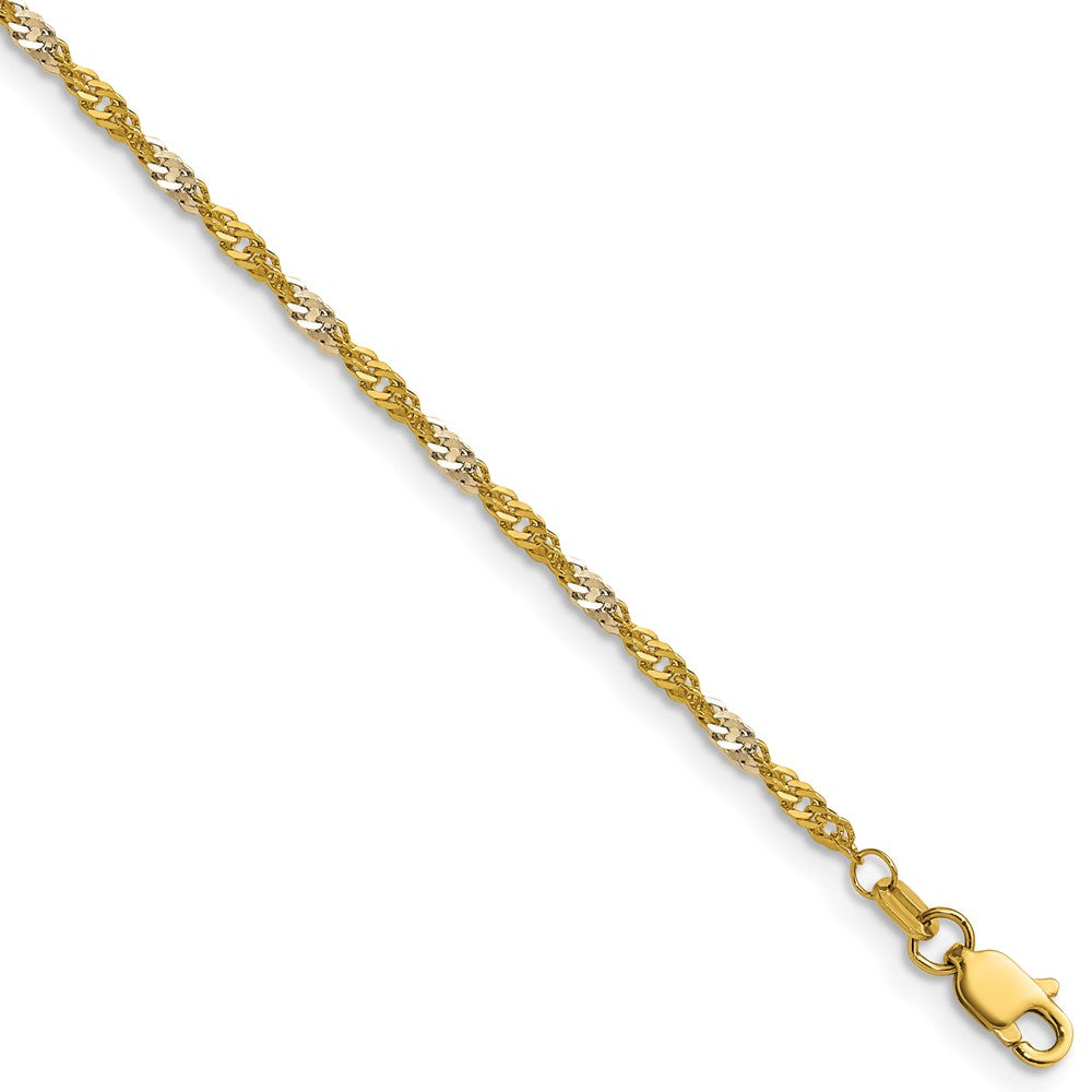 14K Yellow Gold with Rhodium 1.9mm Singapore 20 Inch Chain