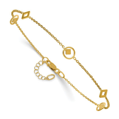 14K Yellow Gold Polished Geometric 5-Station 9 Inch Plus 1 Inch Extender - Total 10 Inch Anklet