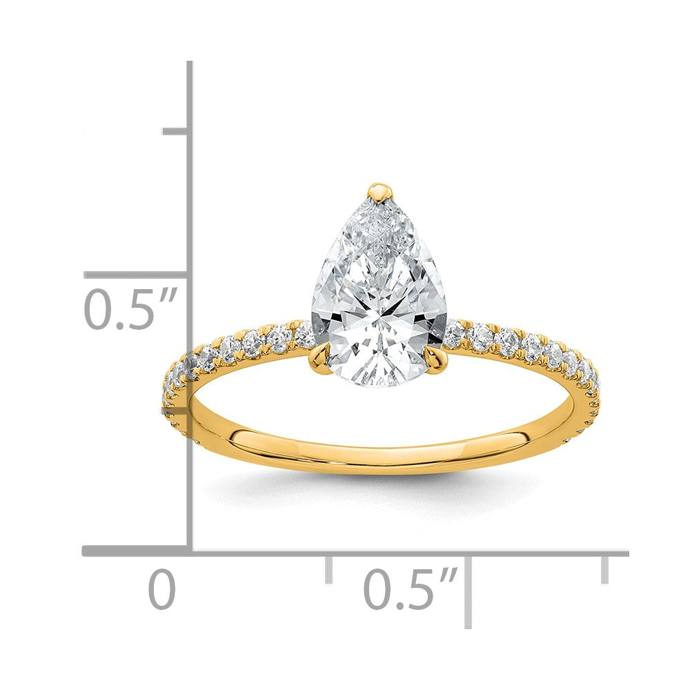 14K Yellow Gold 1 3/8 carat Certified Lab Grown Diamond VS+ F+ Pear Complete Solitaire with Flair Engagement Ring