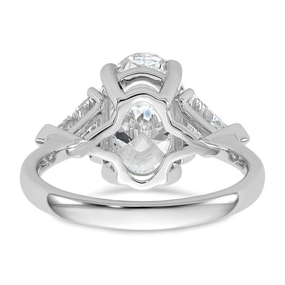 14K White Gold 4 1/8 carat Certified Lab Grown Diamond VS+ F+ Complete Oval and Trillion Three Stone Engagement Ring