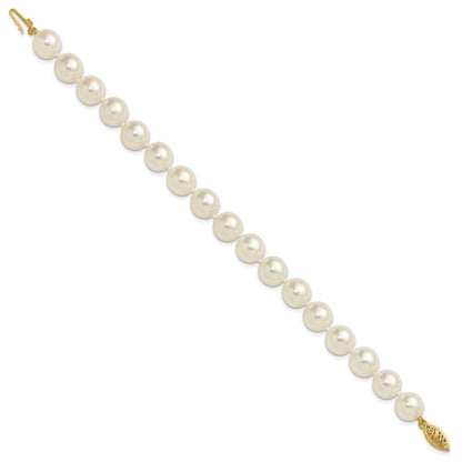 14K Yellow Gold Polished 9-10mm Round Akoya Saltwater Cultured Pearl 7 Inch Bracelet