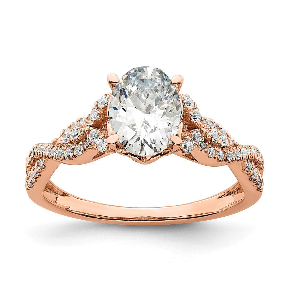14K Rose Gold Criss-Cross (Holds 1 carat (8.00x6.1mm) Oval Center) 1/5 carat Diamond Semi-Mount Engagement Ring