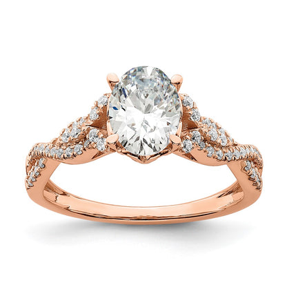 14K Rose Gold Criss-Cross (Holds 1 carat (8.00x6.1mm) Oval Center) 1/5 carat Diamond Semi-Mount Engagement Ring