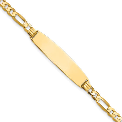 14K Yellow Gold Polished Solid Chain/Solid Plate Figaro Link Rounded 33x8.4mm Plate 8 Inch ID Bracelet