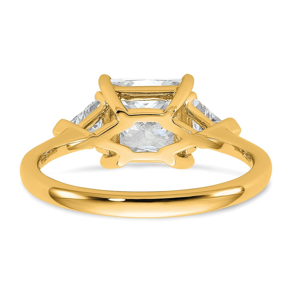 14K Yellow Gold 1/2 carat Lab Grown Diamond VS+ F+ Trillion and 2 carat Princess Center Semi Mount Three Stone Engagement Ring