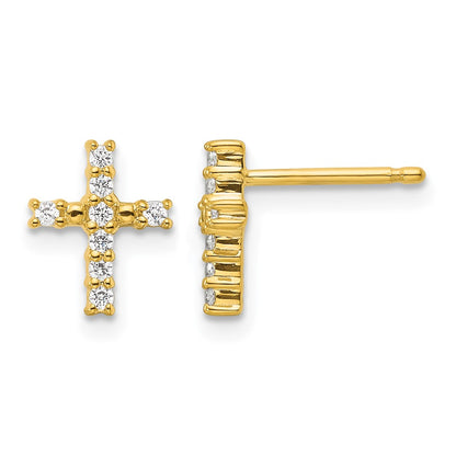 14K Yellow Gold Gold Polished Diamond Cross Post Earrings