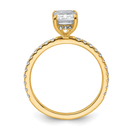 14K Yellow Gold 2 carat Certified Lab Grown Diamond VS+ F+ Emerald Complete Solitaire with Flair Engagement Ring