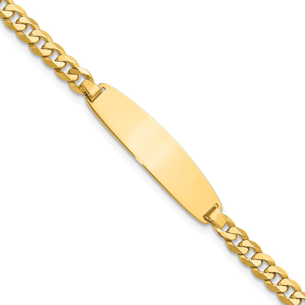 14K Yellow Gold Polished Solid Chain/Solid Plate Flat Curb Link Rounded 32.5x7.4mm Plate 7 Inch ID Bracelet