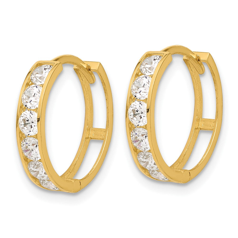 14K Yellow Gold Polished CZ 4x16mm Huggie Hoop Earrings