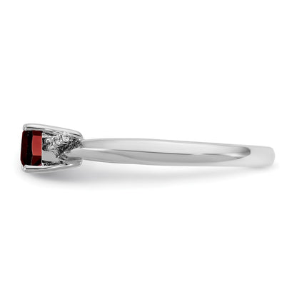 14K White Gold Polished Diamond and Garnet Fashion Ring