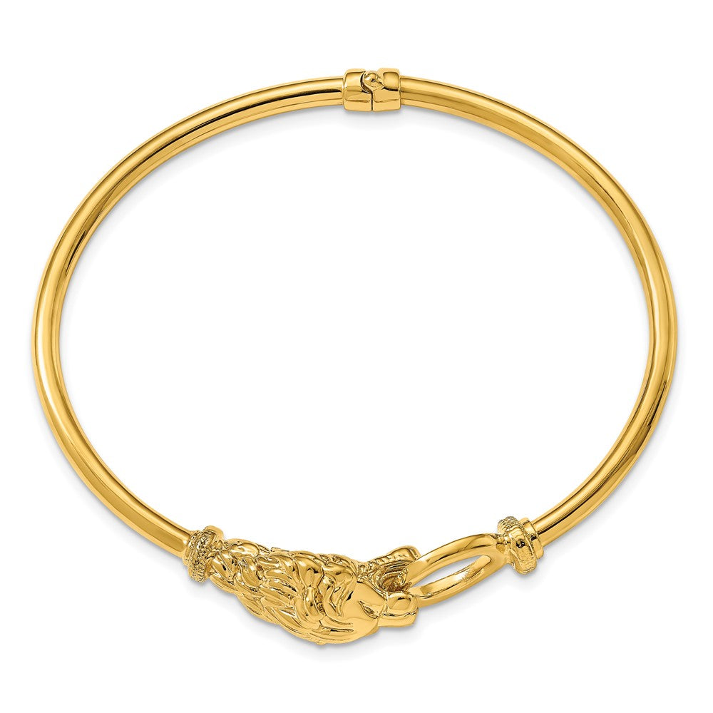 14K Yellow Gold Polished Lion's Head Hinged Bangle