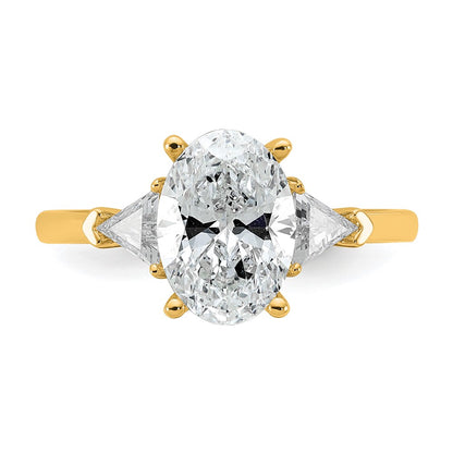 14K Yellow Gold 2 1/2 carat Certified Lab Grown Diamond VS+ F+ Complete Oval and Trillion Three Stone Engagement Ring