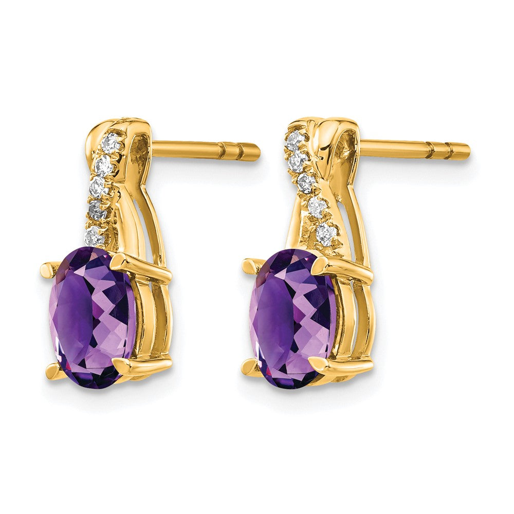 14K Yellow Gold 7x5 Oval February/Amethyst and Diamond Post Earrings