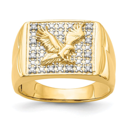 14K Yellow Gold & Rhodium Men's .10ct Diamond Eagle Ring