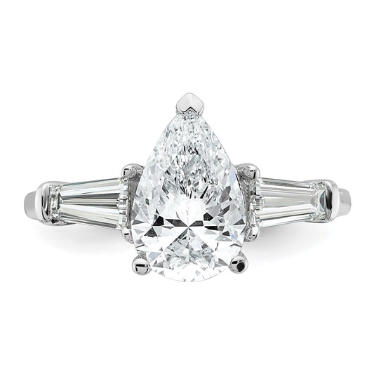 14K White Gold 2 5/8 carat Certified Lab Grown Diamond VS+ F+ Pear and Tapered Baguette Complete Engagement Ring