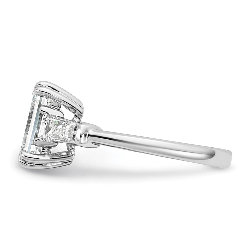 14K White Gold 3 1/3 carat Lab Grown Diamond VS+ F+ Complete Emerald and Tapered Baguette Engagement Ring