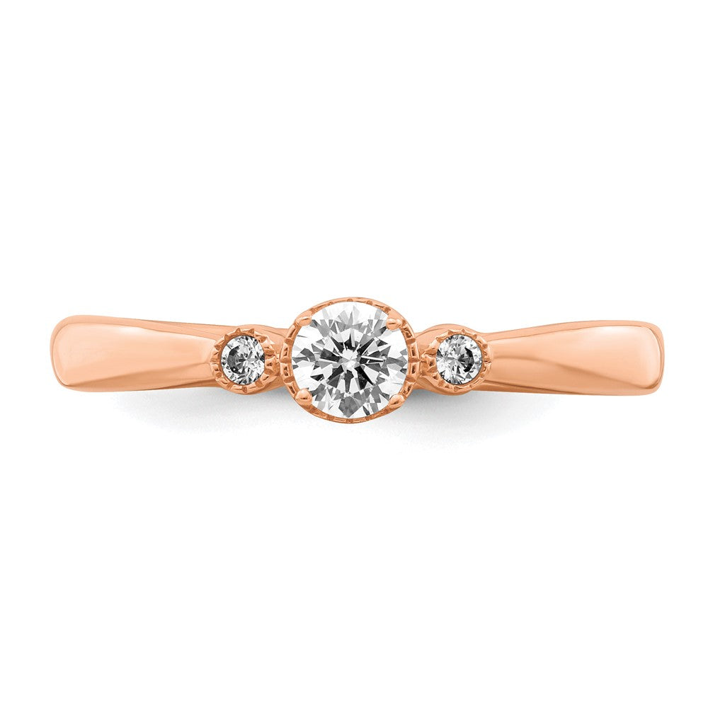 14K Rose Gold Beaded Edge Petite 3-Stone 1/4 carat Round Diamond Complete Promise/Engagement Ring