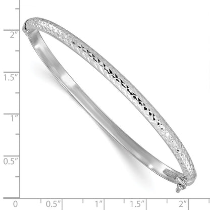 14K White Gold Polished Diamond-cut 4.00mm Hinged Oval Bangle Bracelet