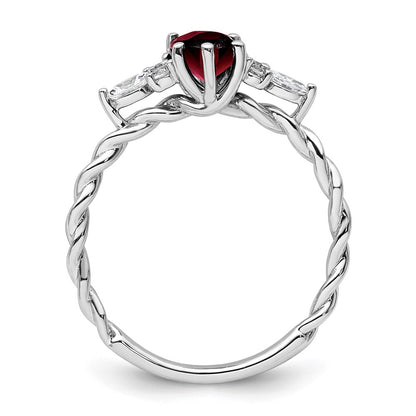 14K White Gold Diamond and 7x5 Oval January/Garnet Size 7 Twisted Ring