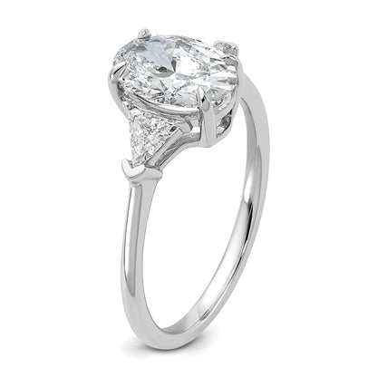 14K White Gold 1/2 carat Lab Grown Diamond VS/SI+ G+ Trillion and 1 1/2 carat Oval Center Semi Mount Three Stone Engagement Ring