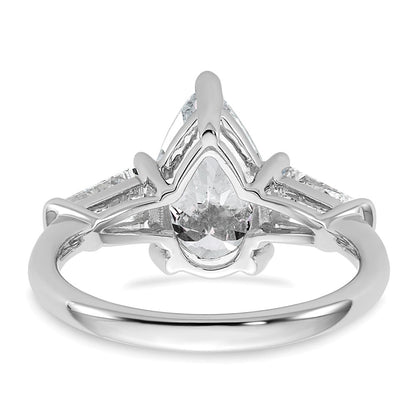 14K White Gold 3 1/3 carat Certified Lab Grown Diamond VS+ F+ Pear and Tapered Baguette Complete Engagement Ring