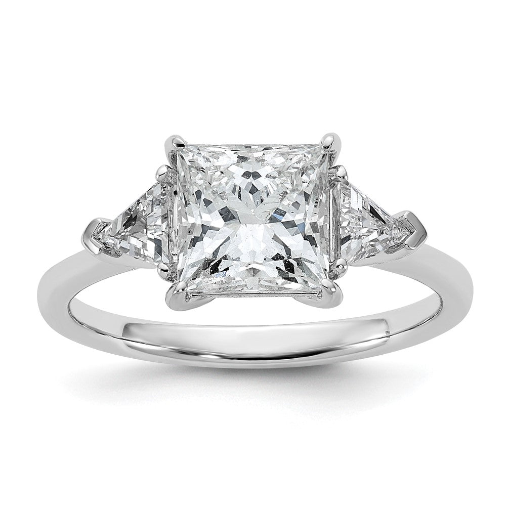 14K White Gold 1/2 carat Lab Grown Diamond VS/SI+ G+ Trillion and 2 carat Princess Center Semi Mount Three Stone Engagement Ring