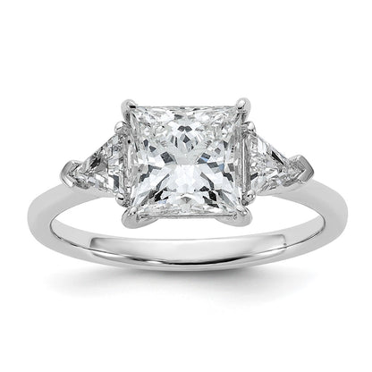 14K White Gold 1/2 carat Lab Grown Diamond VS/SI+ G+ Trillion and 2 carat Princess Center Semi Mount Three Stone Engagement Ring