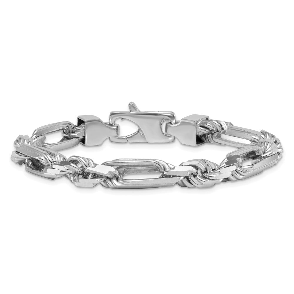 Sterling Silver Rhodium-plated Polished 8.00mm Figaro Rope Chain 8 Inch Bracelet