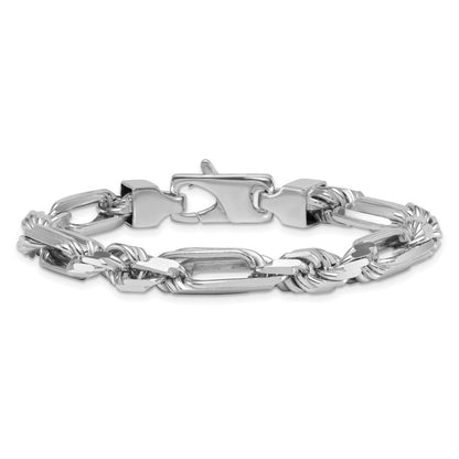 Sterling Silver Rhodium-plated Polished 8.00mm Figaro Rope Chain 8 Inch Bracelet