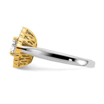 True Origin 14K Two Tone Yellow and White Gold 1/4 carat Lab Grown Diamond VS+ F+ Semi-Mount Round  Halo Engagement Ring