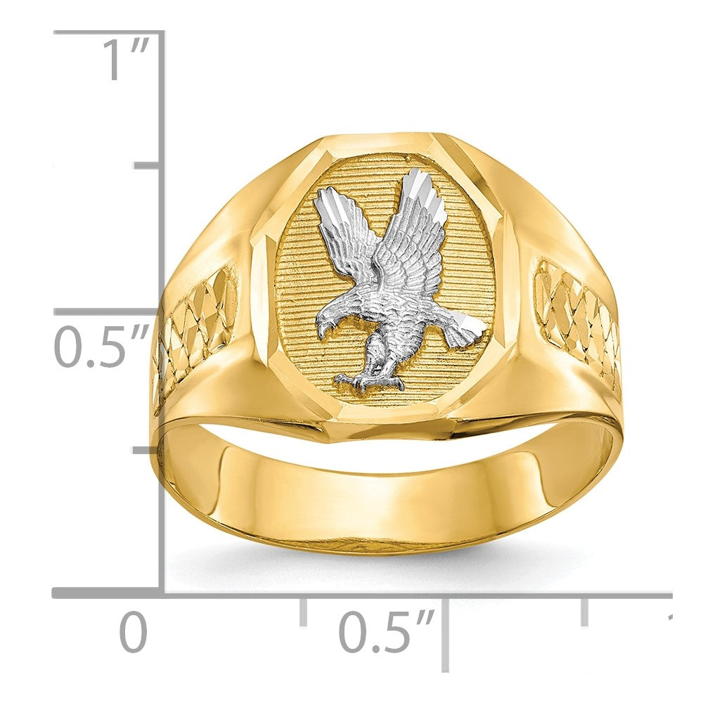 14K Yellow Gold and Rhodium Men's Eagle Ring
