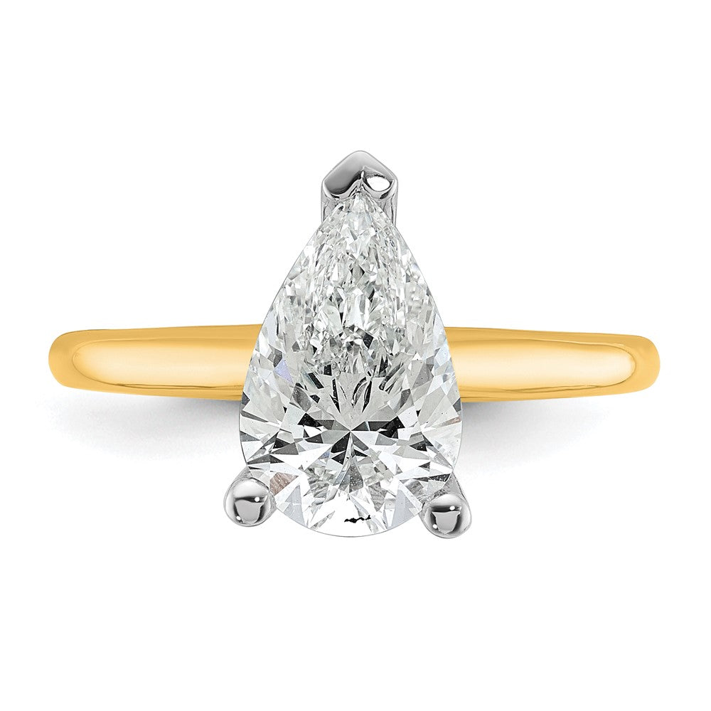 14K Two-Tone Gold Two-tone 2 carat Lab Grown Diamond VS+ F+ Pear Solitaire Complete Engagement Ring