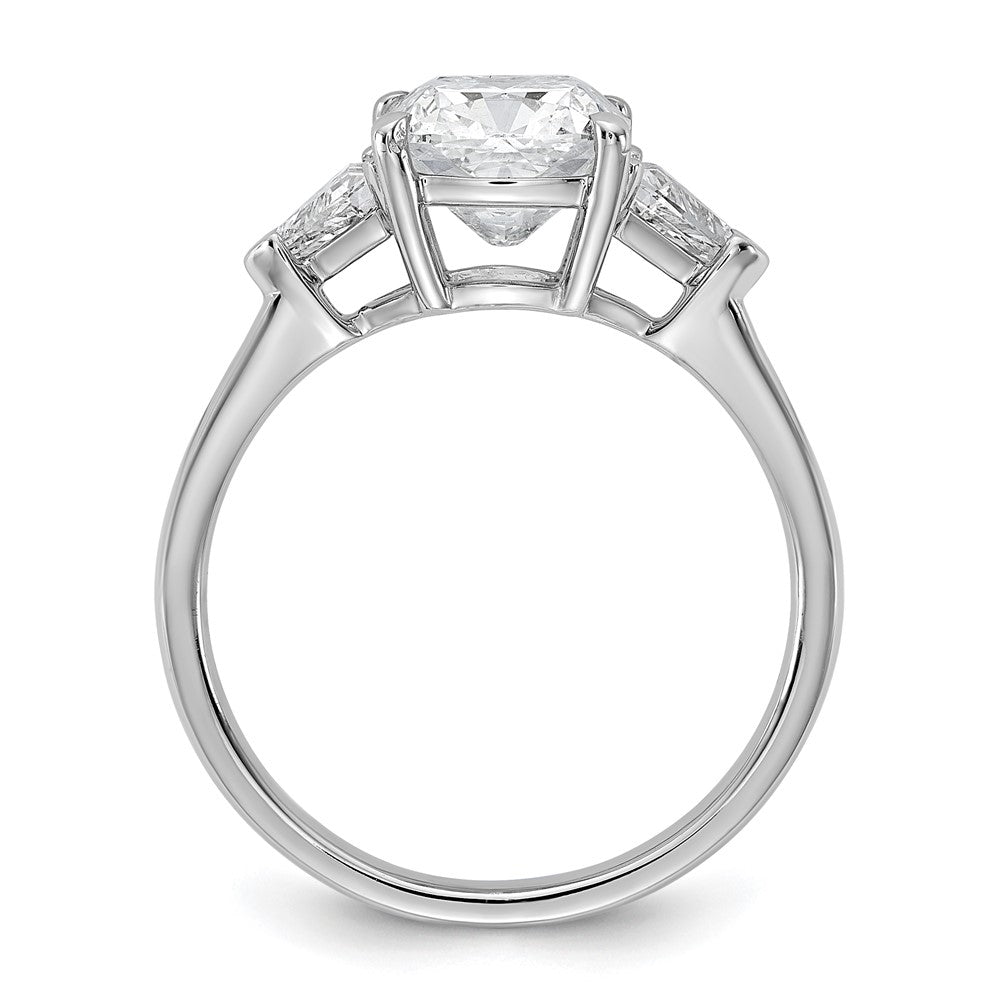 14K White Gold 1/2 carat Lab Grown Diamond VS+ F+ Triangle 2 carat Cushion Center Semi Mount Three Stone Engagement Ring
