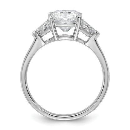 14K White Gold 1/2 carat Lab Grown Diamond VS+ F+ Triangle 2 carat Cushion Center Semi Mount Three Stone Engagement Ring