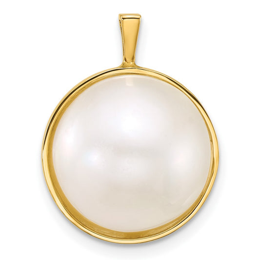 14K Yellow Gold 14-15mm Round Saltwater Cultured Mabe Pearl Pendant