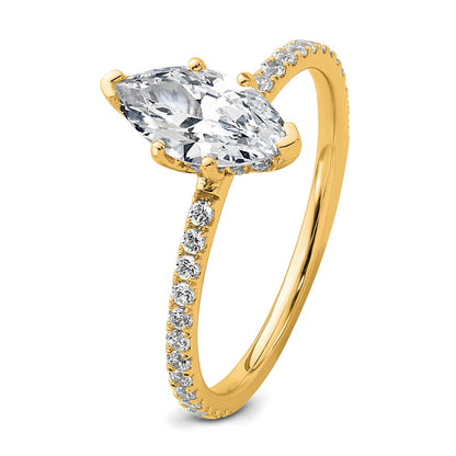 14K Yellow Gold 1 3/8 carat Certified Lab Grown Diamond VS/SI+ G+ Marquise Complete Solitaire with Flair Engagement Ring