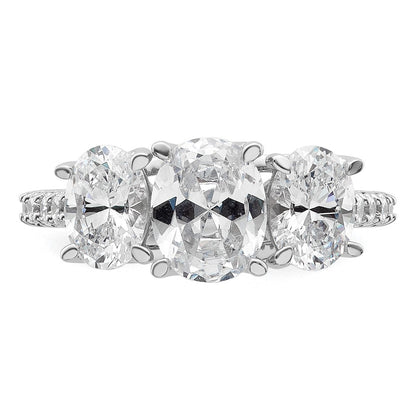 14K White Gold 2 3/4 carat Lab Grown Diamond VS+ F+ Oval Complete Three Stone Engagement Ring