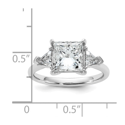 14K White Gold 3 1/8 carat Certified Lab Grown Diamond VS+ F+ Princess and Trillion Complete Three Stone Engagement Ring