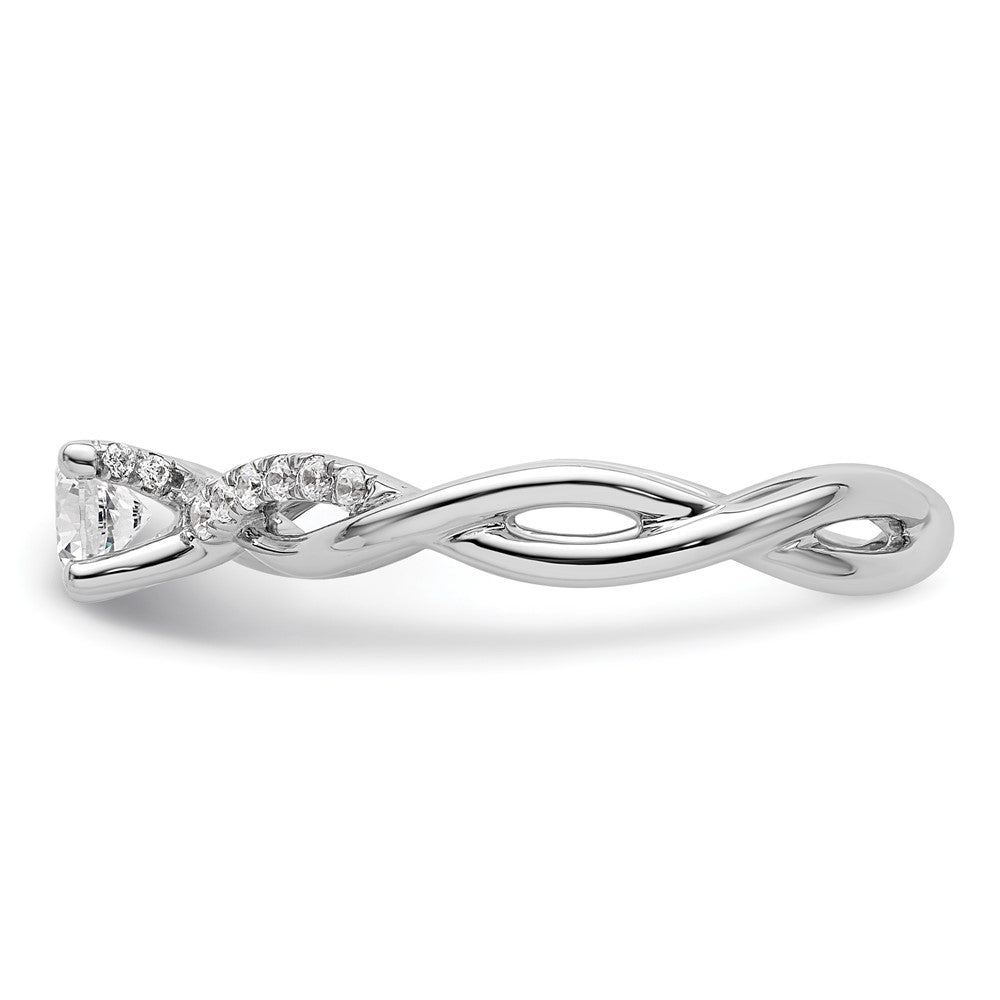 14K White Gold Criss-Cross (Holds 1/4 carat (4.1mm) Round Center) 1/8 carat Diamond Semi-mount Engagement Ring