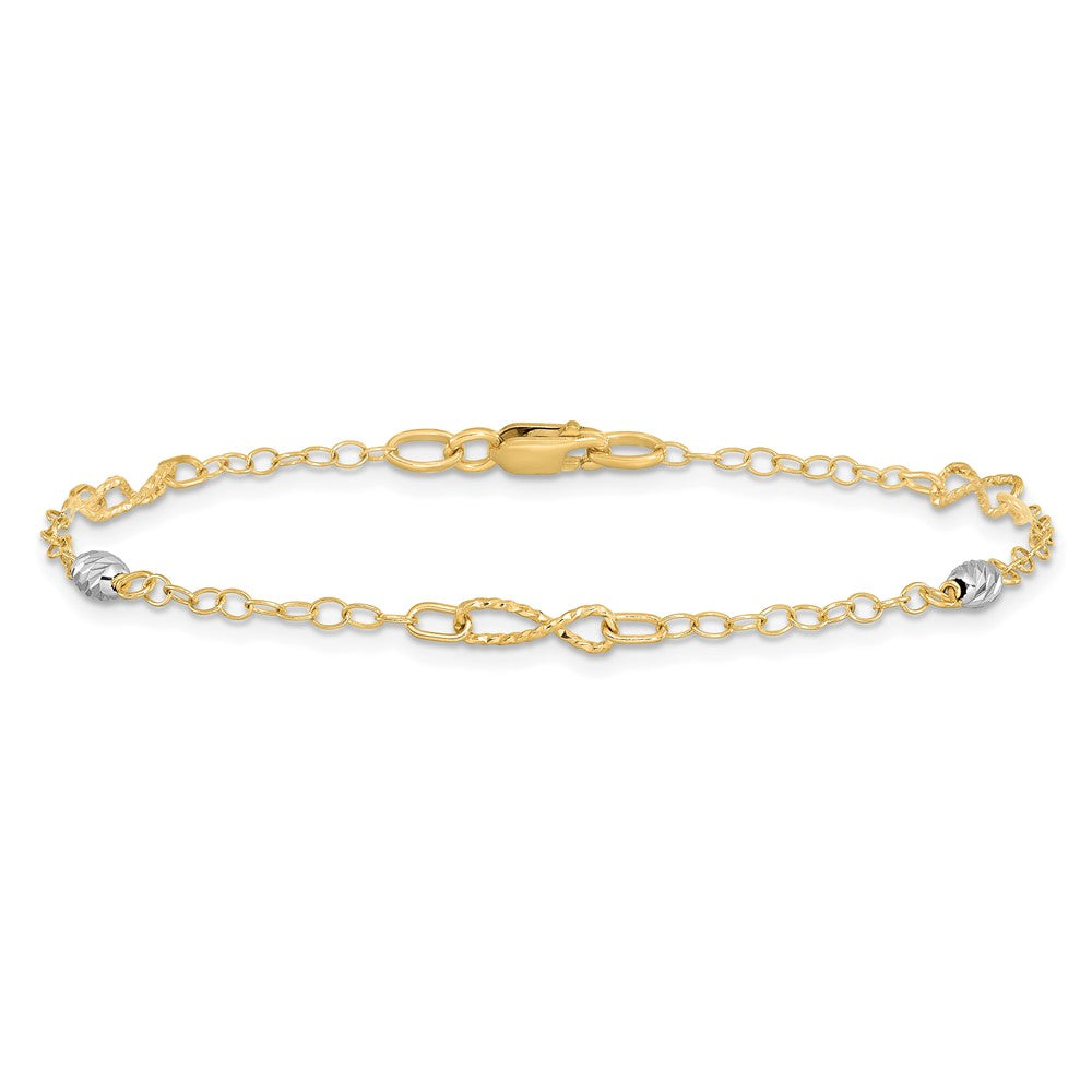 14K Two-Tone Gold Two-tone Twist and Diamond-cut Oval 10 Inch Plus 1 Inch Extender - Total 11 Inch Anklet