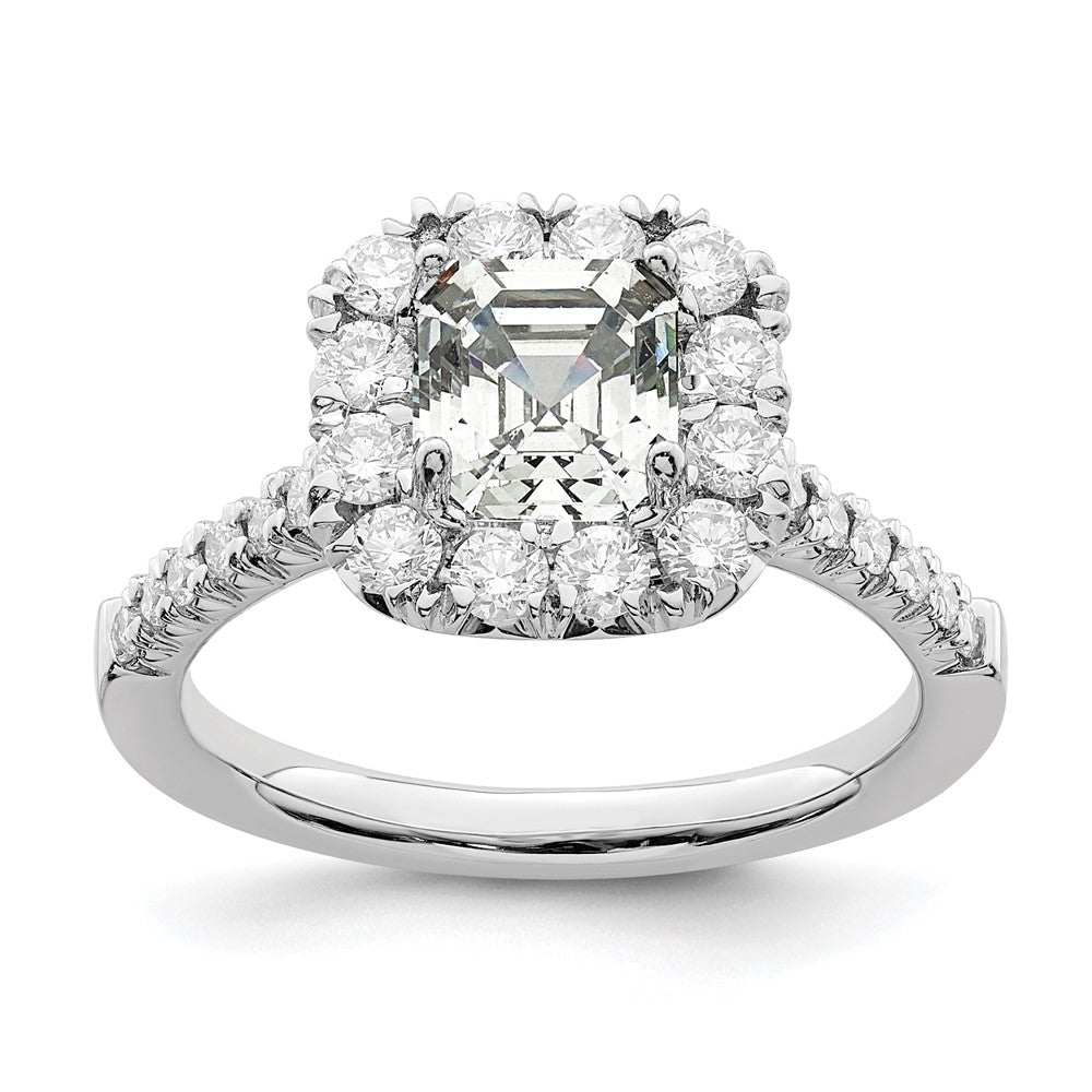 14K White Gold Halo (Holds 1.5 carat (6.25mm) Asscher-cut Center) 3/4 carat Diamond Semi-mount Engagement Ring