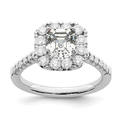 14K White Gold Halo (Holds 1.5 carat (6.25mm) Asscher-cut Center) 3/4 carat Diamond Semi-mount Engagement Ring