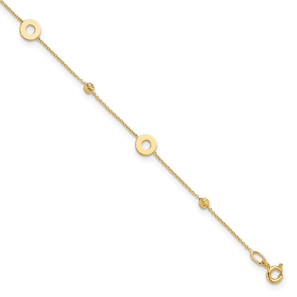 14K Yellow Gold Circles and Beads 9 Inch Plus 1 Inch Extender - Total 10 Inch Anklet