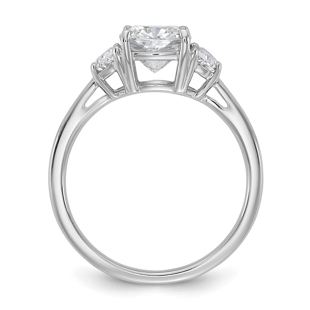 14K White Gold 2 carat Certified Lab Grown Diamond VS/SI+ G+ Complete Cushion and Half Moon Three Stone Engagement Ring