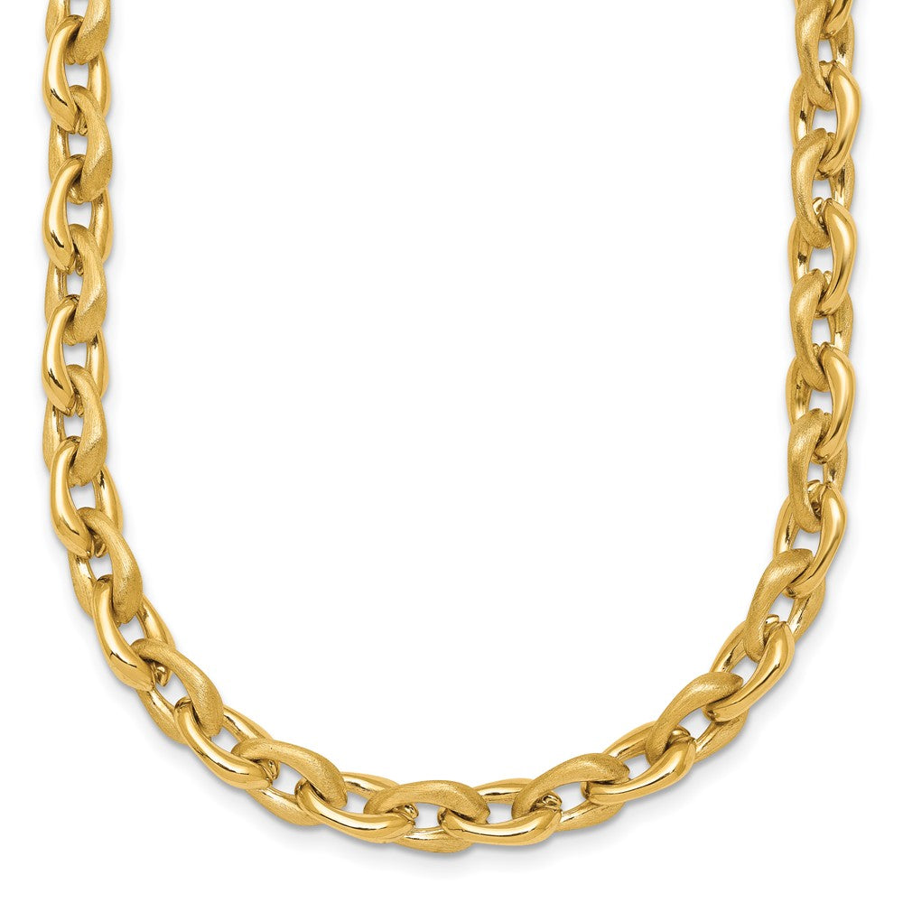 14K Yellow Gold Polished And Brushed 6.5mm Fancy Cable Chain 18 Inch Necklace