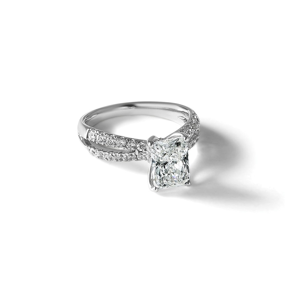 True Origin 14K White Gold 2 5/8 carat Lab Grown Diamond VS+ F+ Complete Radiant Engagement Ring