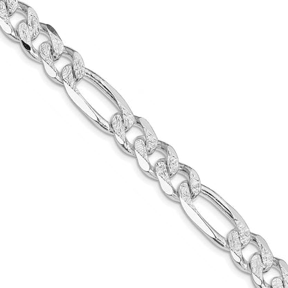 Sterling Silver Rhodium-plated 9.5mm Pav‚ Flat Figaro 22 Inch Chain