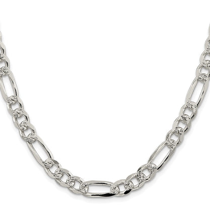 Sterling Silver Rhodium-plated 8mm Pav‚ Flat Figaro 20 Inch Chain