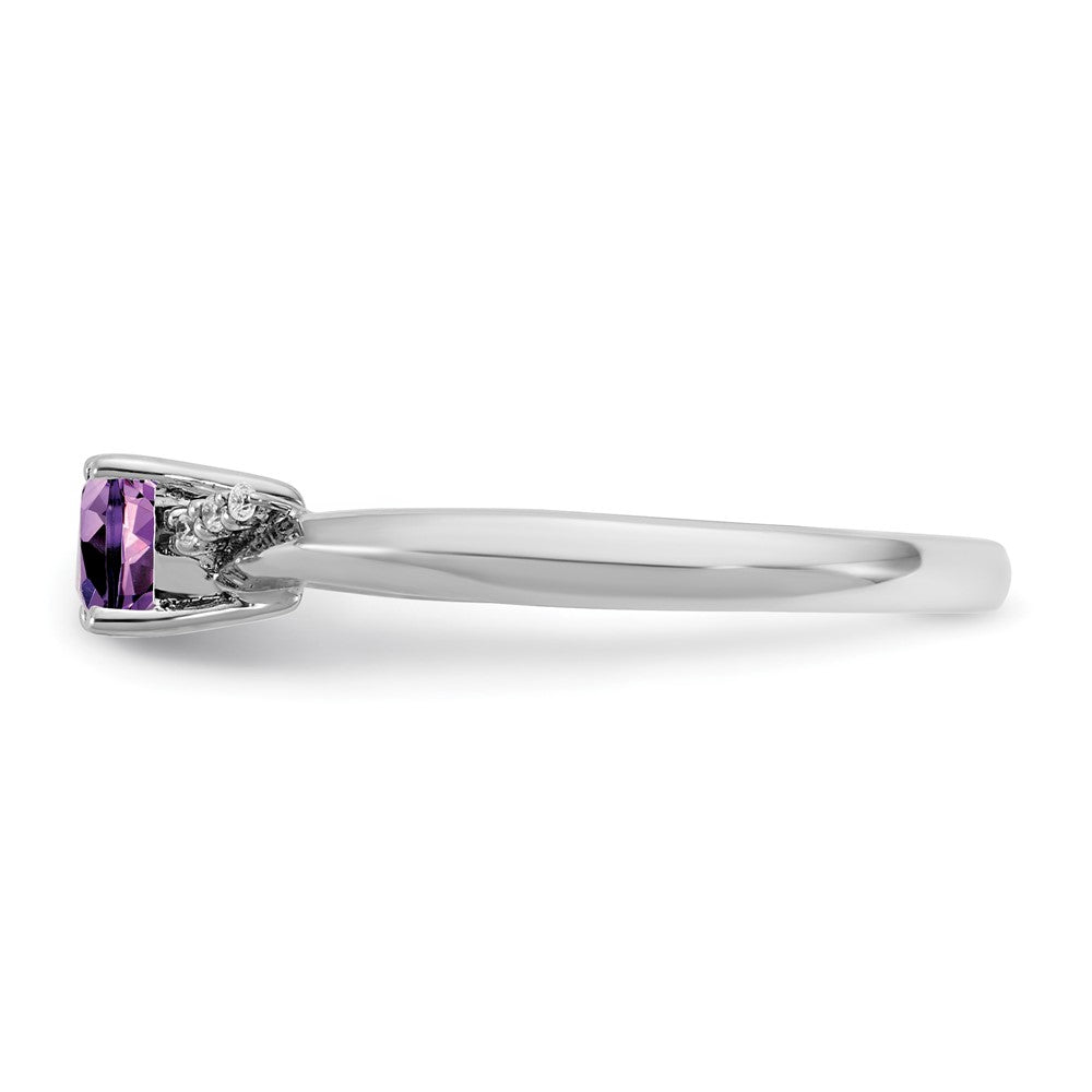 14K White Gold Polished Diamond and Amethyst Fashion Ring