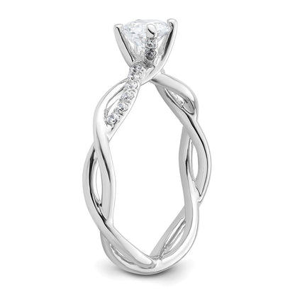 14K White Gold Criss-Cross (Holds 1/2 carat (5.2mm) Round Center) 1/8 carat Diamond Semi-mount Engagement Ring